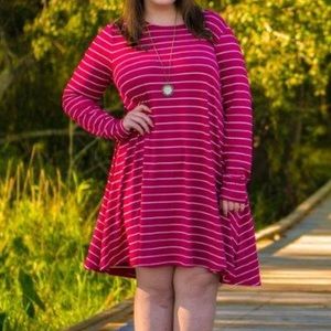 Magenta Striped Swing Dress